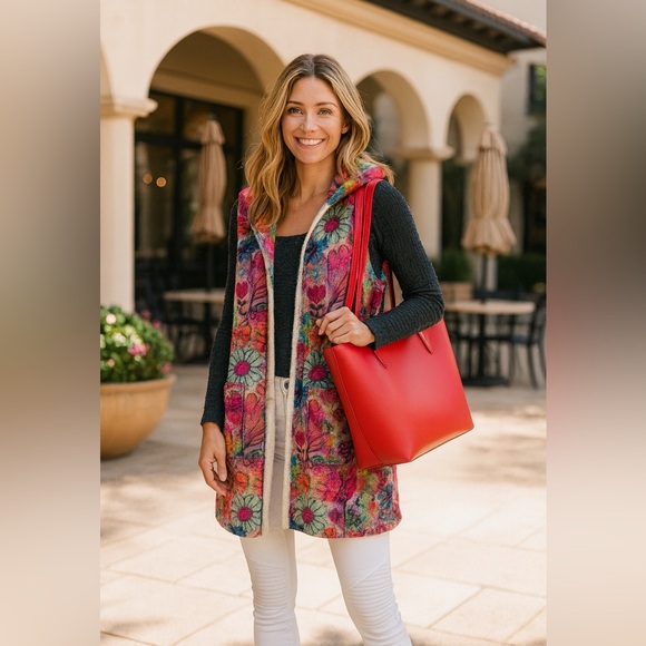 NATURAL LIFE Floral Oversized Sherpa blanket Vest with hood – Boho Cozy – NWT - Picture 3 of 13